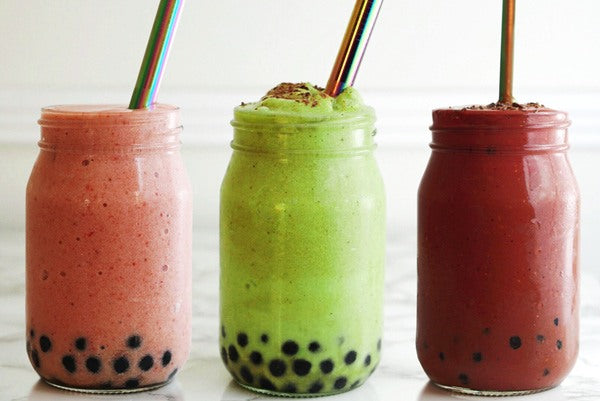 3 Superfood Boba Smoothie Flavours with Matcha, Reishi Lion's Mane Medicinal Mushrooms and Schizandra Berry Tonic Herbs