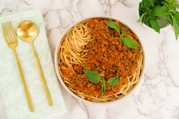 Teelixir Lentil Bolognese simple easy recipe with superfood medicinal Lion's Mane Mushroom dual extract powder for brain perfomance and mood elevating health benefits organic Vegan Gluten Free Paleo Keto healthy at home recipes for the whole family