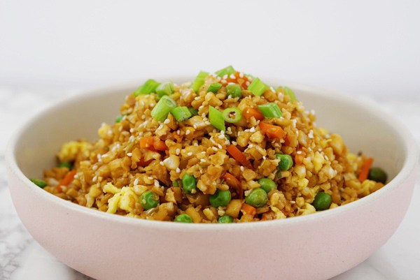 Vegetarian Cauliflower Fried Rice easy simple recipe with Lions Mane superfood medicinal Mushroom dual extract powder