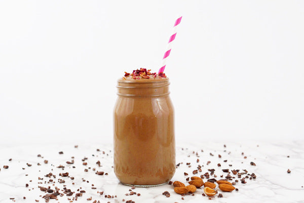 Reishi Superfood medicinal Mushroom extract powder Rose Raw Cacao Latte with Chocolate Hemp Protein Shake Recipe Vegan, Paleo, Gluten Free