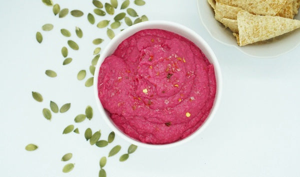 Beetroot & White Bean Hummus with Pine Pollen powder adaptogen 100% organic vegan gluten free recipes