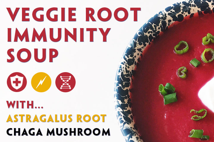 Teelixir Recipes. Vegetable Root Immunity Soup with Astragalus and Chaga Mushroom extract powders.