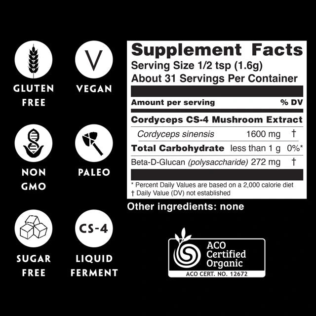 Teelixir Organic Cordyceps Mushroom Extract powder supplement facts