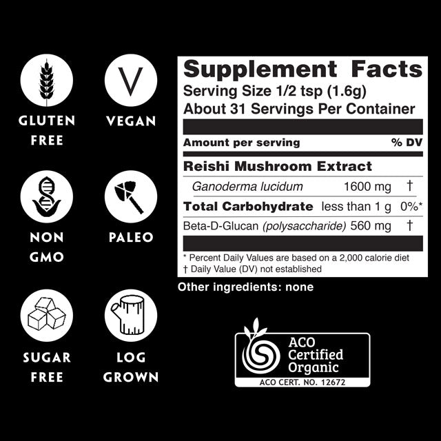 Teelixir Organic Reishi Mushroom Extract Supplement Facts Ganoderma lucidum